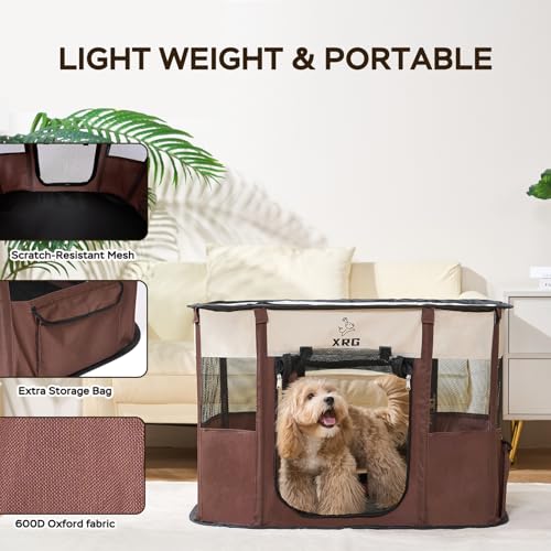 Portable Foldable Pet Playpen Collapsible Crates Kennel Playpen for Dog cat and Rabbit &Travel playpen Outdoor or Indoor (Medium（31.5" L x 23.6" W x 21.7" H）, Brown) - color: Brown, style: Medium（31.5"L x 23.6"W x 21.7"H）