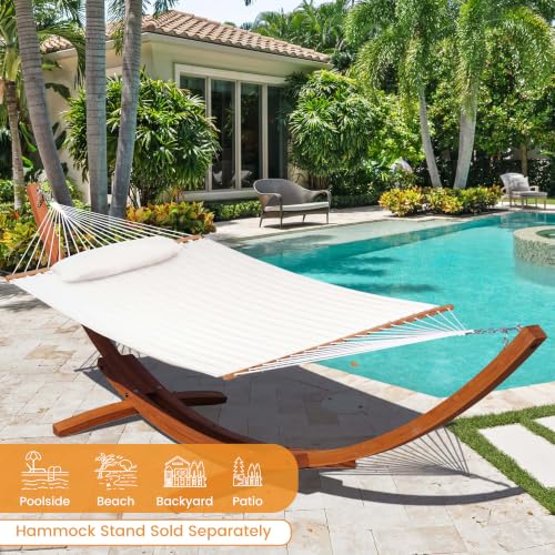Lazy Daze 12 FT Sunbrella Quilted Hammock, Non-Fading Double Hammock | 2 Person Hammock with Pillow, Straps, Carabiners , All Weather Fade Resistant for Outside, Cast Pumice - color: Cast Pumice