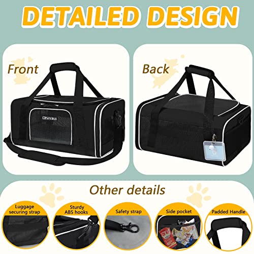 Small Pet Carrier 18" L x 13" W x 9.5" H Airline Approved, Black | for Southwest Airlines, Lockable Safety Zippers and Anti-Scratch Mesh, Pets Under 10 lbs - color: Black, size: 18.0"L x 13.0"W x 9.5"H