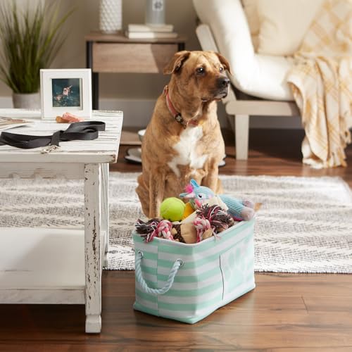 Bone Dry Pet Storage Collection Striped Paw Patch Bin, Aqua, Small Rectangle - color: Aqua, size: Small Rectangle