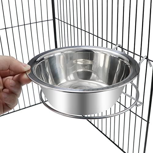 Wontee Pet Food Water Bowl Stainless Steel Hanging Feeder, L | Rust-proof, removable for easy refilling and cleaning, for feeding in cages/kennels/crates, for small dogs/cats/birds/rabbits - size: L