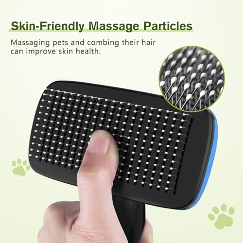 Pecute Skin Friendly Self-Cleaning Slicker Brush for Dog & Cat Shedding | 1 click clean, Lightweight, Undercoat hair removal, For short/long/double/white coats - color: Blue, size: Small