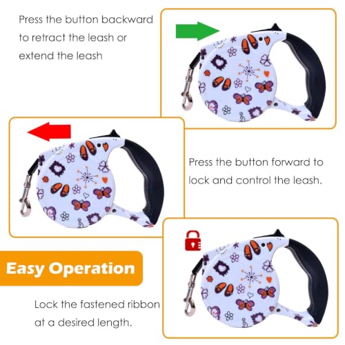 Fashionable Stylish Cute Retractable Pet Walking Leash 16ft Colorful Automatic Extendable Traction Leash for Dogs/Cats/Rabbits/Pets with Tension up to 31LBs