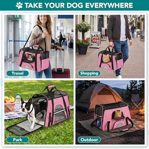 PetAmi Airline Approved Pet Carrier for Cats & Small Dogs, Small, Pink | Soft Sided TSA Travel Bag, Sherpa Bed, Breathable Mesh Ventilation, Collapsible Bowl, Fits Under Seat, Up to 18 lbs - color: Pink, size: Small - 17"L x 10.2"W x 11.2"H