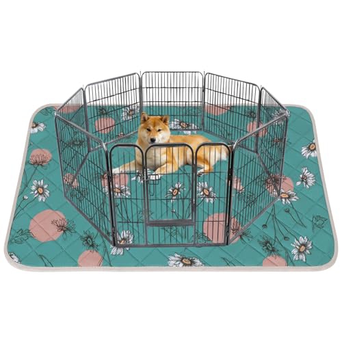IEUUMLER Washable Pee Pads for Dogs, 1 Pack Non-Slip & Waterproof Pack Whelping Pad, Reusable Washable Puppy Potty Training Pad with Fast Absorbent for Playpen EU007 (Teal Daisy, 48"X48"-1pcs) - size: 48"X48"-1pcs