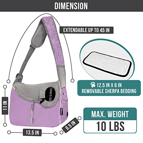 PetAmi Dog Sling Carrier Small Dogs, Hands Free Crossbody Carrier, Purple | Under 10 lbs, Puppy Cat Pet Travel Gift, Breathable Mesh, Padded Strap, Removable Sherpa Bed, Pockets & Poop Bag Dispenser - color: Purple