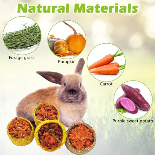 Apatal6 Pcs Rabbit Chew Toys Natural Baked Grass & Pumpkins Rabbit Treats Teeth Grinding Guinea Pig Treats Bunny Molar Toys for Guinea Pigs Bunny Hamster Chinchillas Gerbils - color: Multi-colored