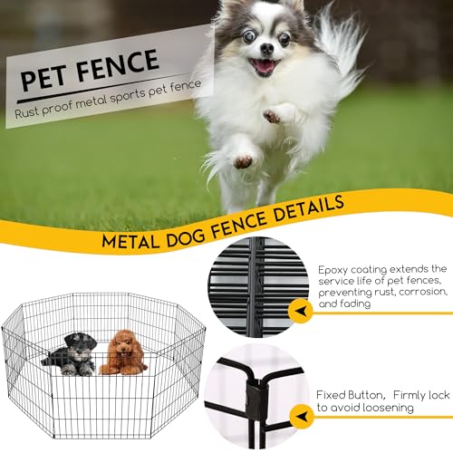 FDW | Dog Playpen | 24", 8 Panels | Heavy Duty Metal Pet Exercise Pen | Indoor/Outdoor Fence Panels | Rust-Resistant, Removable, Tool-Free Setup | Custom Layout, Anti-Skid, Expandable Design