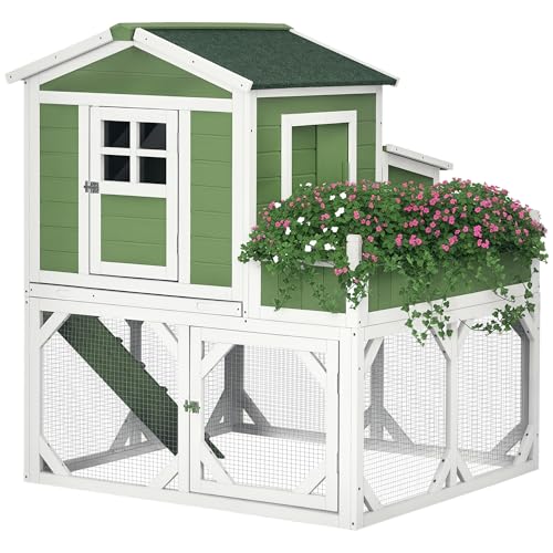 PawHut 49" Small Chicken Coop Hen House with Garden Space 2-4 Birds Green | Chicken House Outdoor Run Cage with Weather Protection