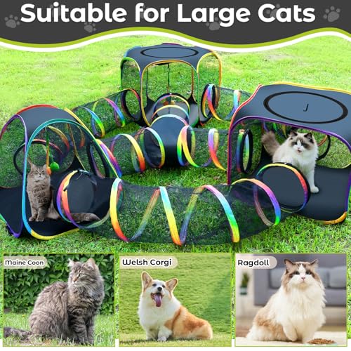 CypherX Outdoor Cat Enclosure, Portable Cat Tent with Tunnel Popup Catio | 7-in-1 modular design: 3 tents, 18" wide tunnels, scratch balls & storage bag. Durable setup for large cats & small pets. - size: 7 in 1 Kingdom(18"W)