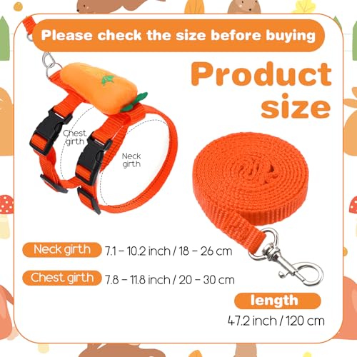3PCS Adjustable Bunny Rabbit Harness and Leash Set, Small Pet Cute Vest Harness Leash with Decoration, Guinea Pig Harnesses for Ferret, Kitten, Puppy, Rat, Squirrel (Strawberry, Carrot, Pineapple)