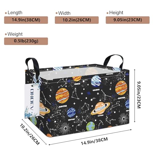 Rectangular Solar System Planet Storage Bin, Closet Organizer Basket | Moisture repellent textile, reinforced carry grips, collapsible holder tidies cabinet and teenage bedroom belongings - color: REC Planet