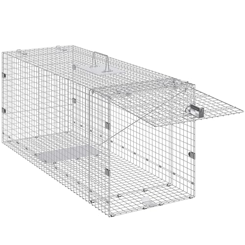 VEVOR Live Animal Cage Trap, 42" x 16" x 18" Humane Cat Trap Galvanized Iron, Folding Animal Trap Cage with Handle for Stray Dogs, Armadillos, Raccoons, Foxes - size: 42" x 16" x 18"