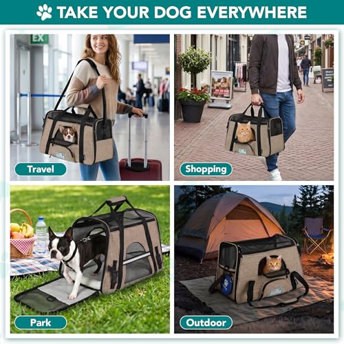 PetAmi Airline Approved Pet Carrier Cats & Small Dogs, Large Heather Taupe | Soft Sided TSA Travel Bag, Sherpa Bed, Breathable Mesh Ventilation, Collapsible Bowl, Fits Under Seat, Up to 18 lbs - color: Heather Taupe, size: Large - 19.5"L x 10.2"W x 12"H