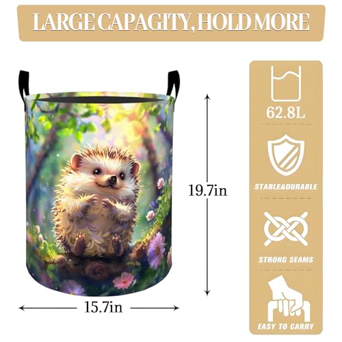 Cute Hedgehog with Flowers Laundry Basket, Dorm Nursery Foldable Laundry Hamper Organizer for Bathroom Decor, Toy Clothes Storage Box for Bedroom 19.7x15.7 Inch - style: Hedgehog35
