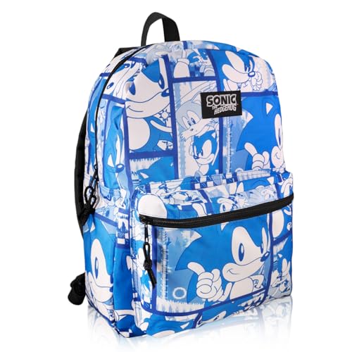 Sonic the Hedgehog Backpack for Boys School Bundle w/ 16" Bookbag + More | Large Durable Sonic School Bag w/ Front Zip Pocket Plus Water Bottle, Stickers, More - Sonic the Hedgehog School Supplies