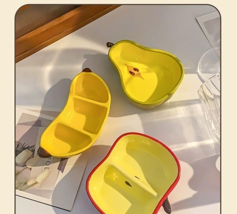 Hamster Food Bowl Ceramic, Cute Apple Pear Banana Shape Small Pet Feeding Dish, Easy to Clean Anti Flipping Guinea Pig Hamsters Food and Water Bowl, Small Animal Bowls for Dwarf, Parrots (Pear) - color: Pear