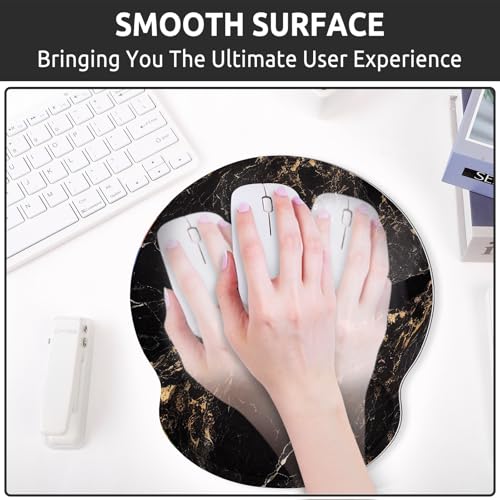 KONVINIT Ergonomic Mouse Pad with Wrist Rest, Small Mousepad with Non-Slip Rubber Base and Smooth Surface, Beach Mouse Pads for Desk, Office Desk Accessories - color: Black Marble