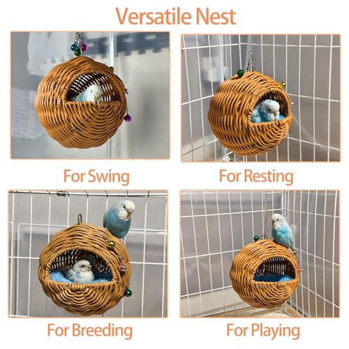 Bird Nest, Warm Bird Bed for Cage Parrot Nesting House with 2 Mats, Hanging Parakeet Cage Accessories for Lovebird, Canary, Budgie, Finch, Hamster (G-Hole Style)