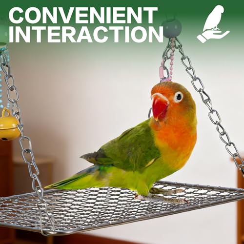 Bird Perch Platform Stainless Steel,Bird Swing Perch with Bell,Bird Swing for Parakeets,Interactive Rocking Parakeet Toy, for Cockatiel, Conure, Budgie(7.8"x5.9"Stainless Steel)