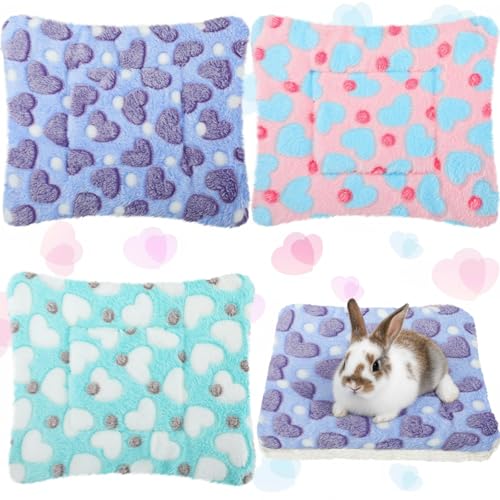 Jetec 3 Pcs Guinea Pig Beds, Fleece Small Animal Mats, Heart, Purple | 10 x 11 in Soft Double Sided Fleece Pad for Rabbit, Hamster, Chinchilla, Rat, Warm Hideout, Cozy Small Animal Cage Bed - color: Purple, size: Fleece, style: Heart