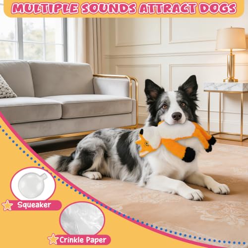 3Pack No Stuffing Dog Squeaky Toys, Plush with Crinkle Attract Medium Small | Durable Plush Puppy Teething Toys, Interactive to Keep Pets Busy, Toss Fetch Tug Play, Best Birthday Gift