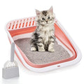 Open Top Cat Litter Box, Large Foldable Cat Potty Height-Adjustable Sides Anti-Splash, Open Air Kitty Litter Pan No Smell, Cat Toilet Easy Clean with Cat Litter Scoop (Pink) - color: SMALL PINK
