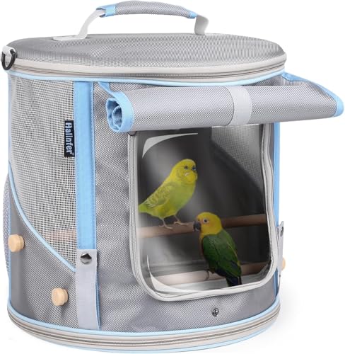 halinfer Bird Travel Carrier Cage for Small to Medium Size, Portable Parrot Parakeet Cockatile Conure Transport Cage with Clear Window and Fabric Shade, Round Carry Bird Bag - color: Grey
