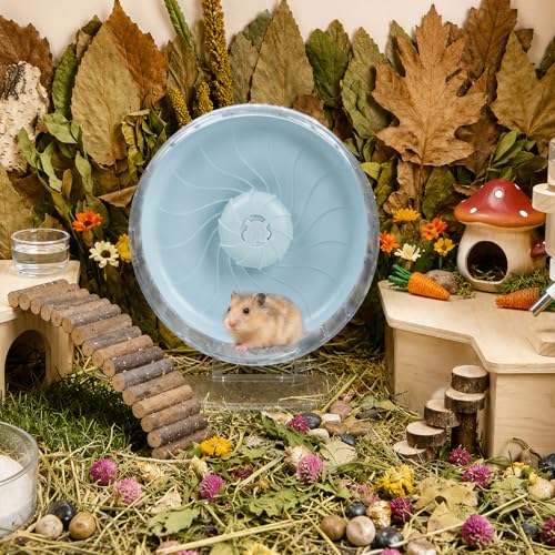 8 inch Silent Hamster Wheel with Adjustable Stand, Blue | Double-Bearing Design, Adjustable Stand, Smooth-Rotating Exercise Wheel for Hamsters, Mice and Other Small Pets - color: Blue With Stand, size: 8in