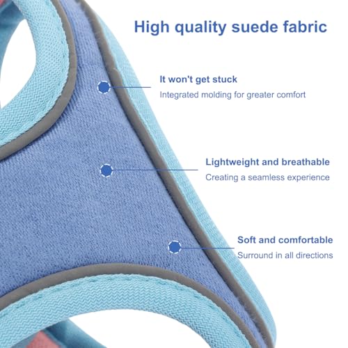 Bunny Harness and Leash Set Double Buckle | Soft Rabbit Harnesses with Carrot | Adjustable Reflective Strips Jacket Escape-Proof Vest for Puppy Guinea Pigs Pet Ferret Walking(Blue-Pink-M) - color: Blue-pink, size: M