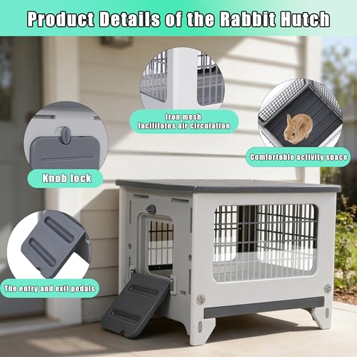 Plastic Rabbit Hutch for Indoor & Outdoor | Urine Barrier and Pull-Out Tray, Pet Habitat for Small Animals, Rabbit Cage Easy Cleaning and Assembly - size: 21.6"L*18.8"W*17.9"H