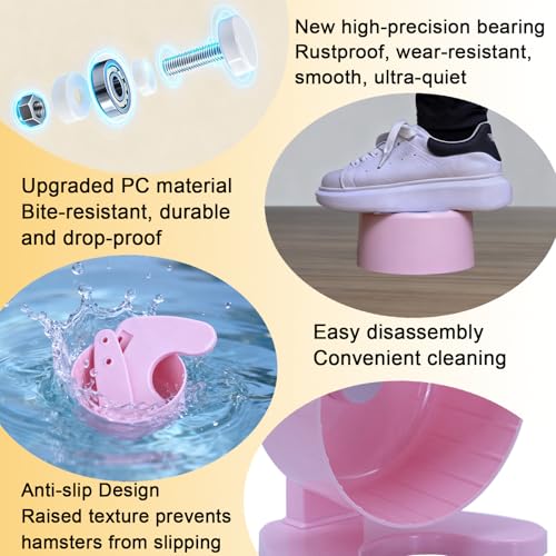 Hamster Wheel, 6.5" Super-Silent Exercise Wheels, Dual-Bearings Quiet Spinner Running Wheels, 3 Installation Methods, Fits Any Hamster Cage, Hamsters Toy for Dwarf Hamsters, Gerbils, and Small Pets. - color: Pink, size: Small