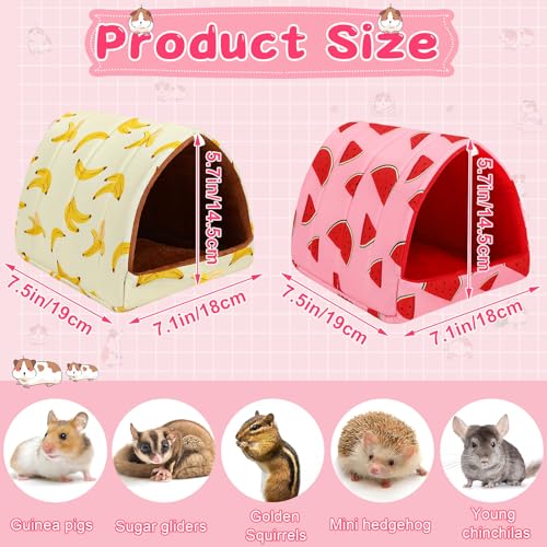 UPINS 2 Pack Guinea Pig Bed,Guinea Pig Hideout | Washable Small Animal House Cage Accessories,for Dwarf Rabbits Chinchillas Hamsters Hedgehogs - color: Red Yellow, size: 6.8 x 7.4 inch