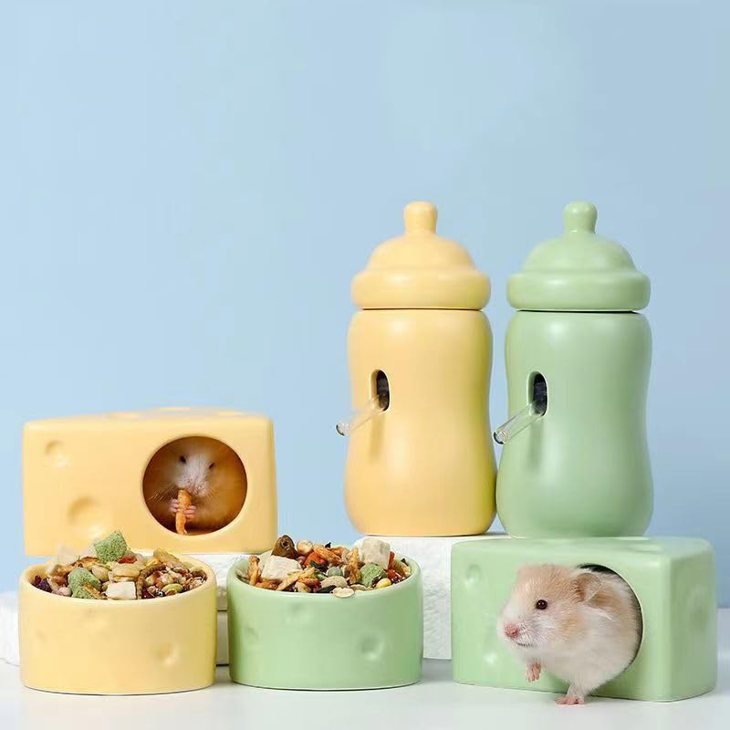 Hamster Hideout Ceramic,Cheese Shape Funny Small Animal Pet Bed for Hamster,MINI Hut Cave Cage Accessories for Dwarf Hmaster,Gerbils,Small Guinea Pig and Hedgehog (Small,Yellow) - size: Medium
