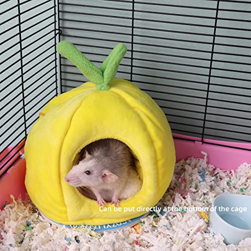 Small Animal Beds, Hamster Bed Cage Accessories Supplies, Rat Hideout Semi-Enclosed Winter Christmas Large Pumpkin Nest for Dwarf Hamsters Gerbils Chipmunks Syrian Hamster and Sugar Glider (Yellow) - color: yellow