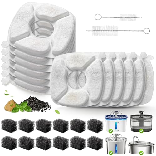Cat Water Fountain Replacement Filters-12 Pack Cat Fountain Filters with 12 Pack Sponges, Enhanced Compatibility Pet Fountain Filter Fit for 50oz, 84oz, 95oz or 108oz Automatic Pet Dog Water Dispenser