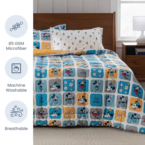 Berkshire LIG Printed Reversible Microfiber Comforter Set–7-Piece, Ultra Soft All-Season Bedding, Wrinkle & Fade Resistant, Full, Steamboat Willie Boxes Extra Large Blue - color: Steamboat Willie Boxes Extra Large Blue, size: Full