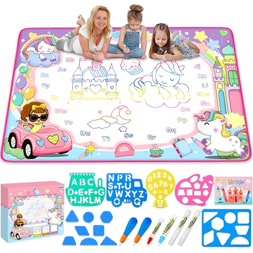 Magic Water Doodle Mat - Kids Painting Drawing Board, Gift Toy for Ages 2-9 | Perfect Water Doodle Mat - Kids Painting Drawing Board Toy, Color Magic Pens Deluxe Gift Set for Age 2-9 Girls Boys Toddlers - color: Pink