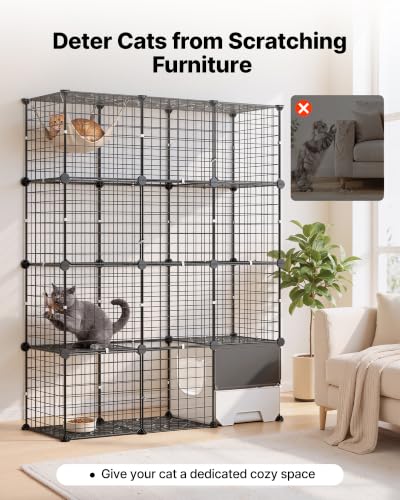 VEVOR Cat Cage 4-Tier 40.98"x13.98"x55" DIY Cat Playpen with Litter Box, Indoor Enclosure Detachable Metal Wire Kennel Crate, Large Exercise Place for 1-2 Cats, Kittens, Ferrets & Small Animals, Black - size: 41.0"L x 14.0"W x 55.0"H