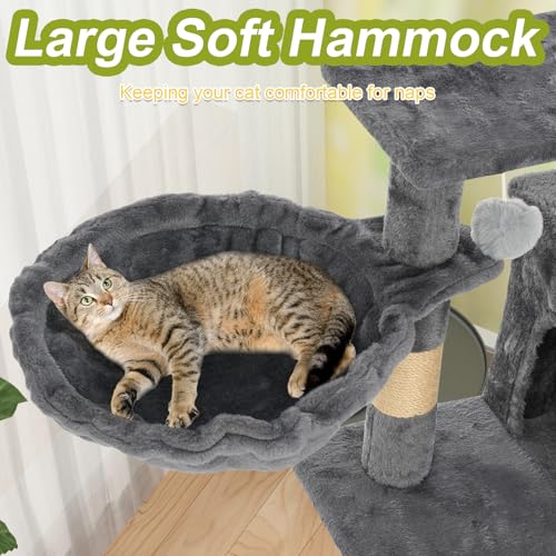 Cat Tree Tower with Hammock,40" Cat Trees for Indoor Cats Large Adult(Grey) | Modern Cat Tree Tower with Scratching Post, Cats Condo Furniture with Cloud Top Perch, Cats Climbing Tower for Kittens - color: Grey