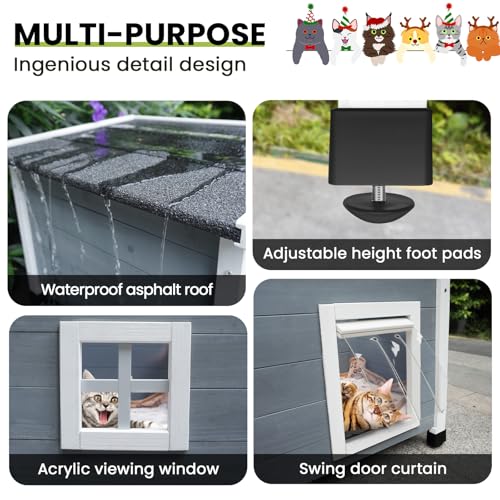 Agitree Outdoor Wooden Pet House, Weatherproof Winter Shelter for рuррy and Small Cats, Elevated Design with Window，100% fir Insulated Pet Safe Haven | Easy 15-Min Assembly (Gray-White)