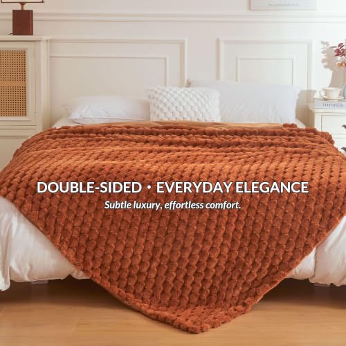 XeGe 3D Bubble Fluffy Faux Rabbit Fur Throw Blanket Twin XL, Burnt Orange | 68"x90", Double-Sided, Hypoallergenic, No-Shed, Machine Washable, Buttery Soft Blanket for Kids Adults Fall Terracotta Orange - color: Burnt Orange, size: Twin XL (68" X 90")