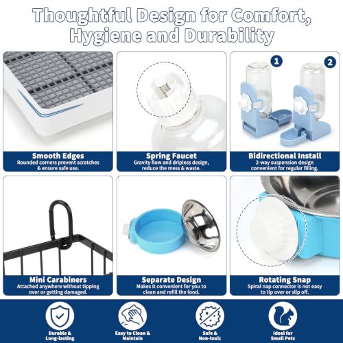FHTONGE 4 in 1 Guinea Pig Litter Box with Feeder Combo Set for Cage | Metal Hay Rack, Water Bottle, Food Bowl, Low Entry Trainer Tray, Bunny Toilet and Feeder for Small Animal Rodent Ferret Rat - size: 14.6x12x2.6"(40x30x6cm)