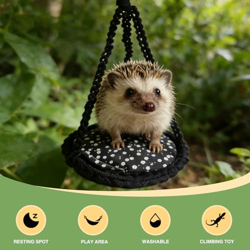 Reptile Hammock Swing Hanging Bed Bearded Dragon Hammock Reptile Accessories for Chameleon, Lizards, Gecko, Snakes, Iguana Reptiles, Geckos, Bird, Parrot, Parakeet, Cockatiel Toys（Black with pad） - color: Black with pad