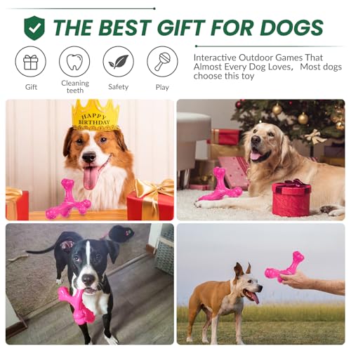 Dog Chew Toys for Aggressive Chewers Large Breed,Indestructible Bones Toy，Durable Cleaning Toothbrush Natural Rubber Dog Toys… (Pink) - color: Pink