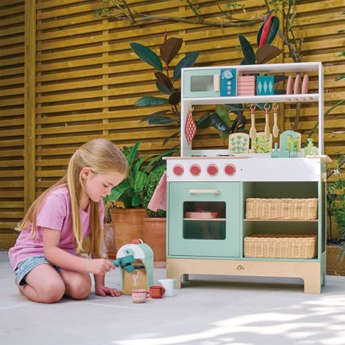 Tender Leaf Toys - Babyccino Maker Wooden Coffee Machine Pretend Food Play Toy with Espresso Capsules and Cups Made Premium Materials Craftsmanship Age 3+