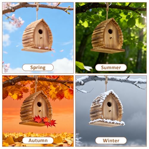 Bird House for Outside Hanging Natural Wooden Birdhouse | 6.3 * 4.7 * 7.4 inch Hanging Bird House for Bluebird Humming Finch Cardinal Wren