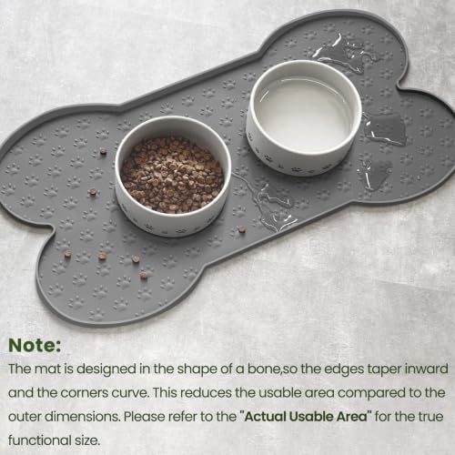 PWTAA Dog Food Mat Anti-Slip Silicone Dog Bowl Mat Thicker Pet Placemat Waterproof Cat Feeder Pad with Raised Edge Puppy Kitten Feeding Mats Suitable Small Medium-Sized Dogs Cats Eating Tray - 2PCS - color: Grey, size: 19.4" x 9.8"-2PCS