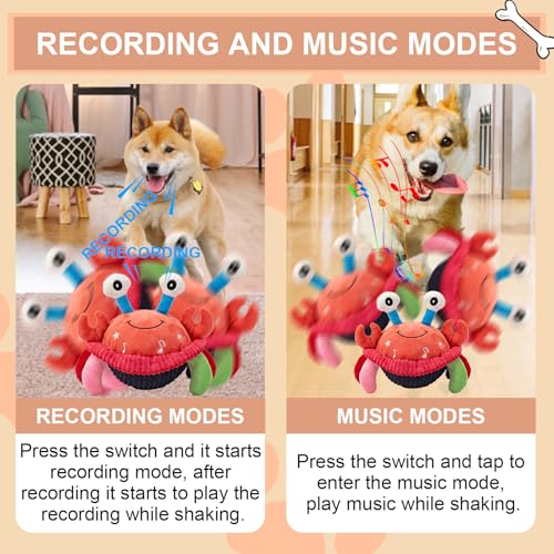 BABORUI Interactive Dog Toys Crab, Jumping Squeaky Dog Toys with Recording and Music Modes, Rechargeable Moving Dog Chew Toys for Small/Medium/Large Dogs to Keep Them Busy(Crab) - color: Crab