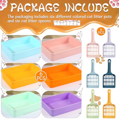 6 Pcs Kitten Small Litter Box Set, Plastic Kitten Litter Pan with 6 Scooper Cat Litter Box Cat Litter Box Travel Toilet for Small Pet Kitty Bunny Guinea Pig - color: B-color